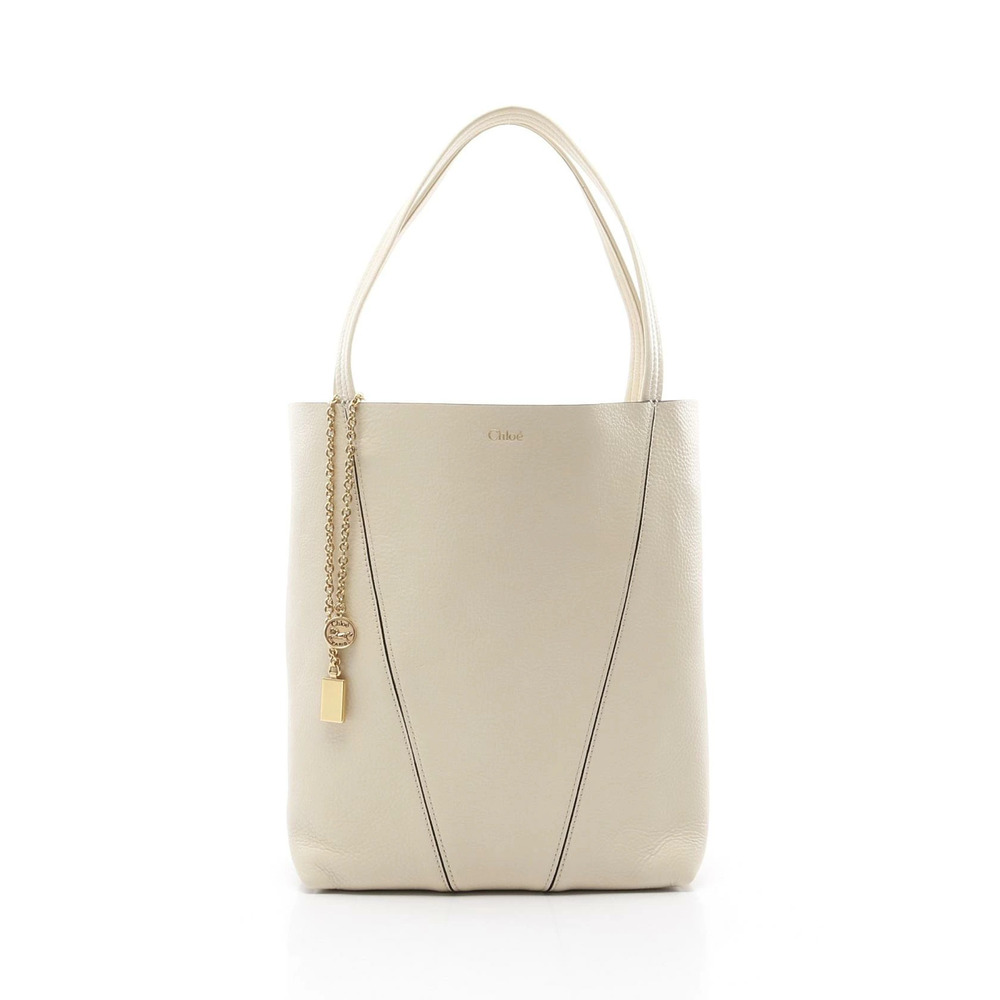 Chloe Spin Tote Bag Leather Ivory White